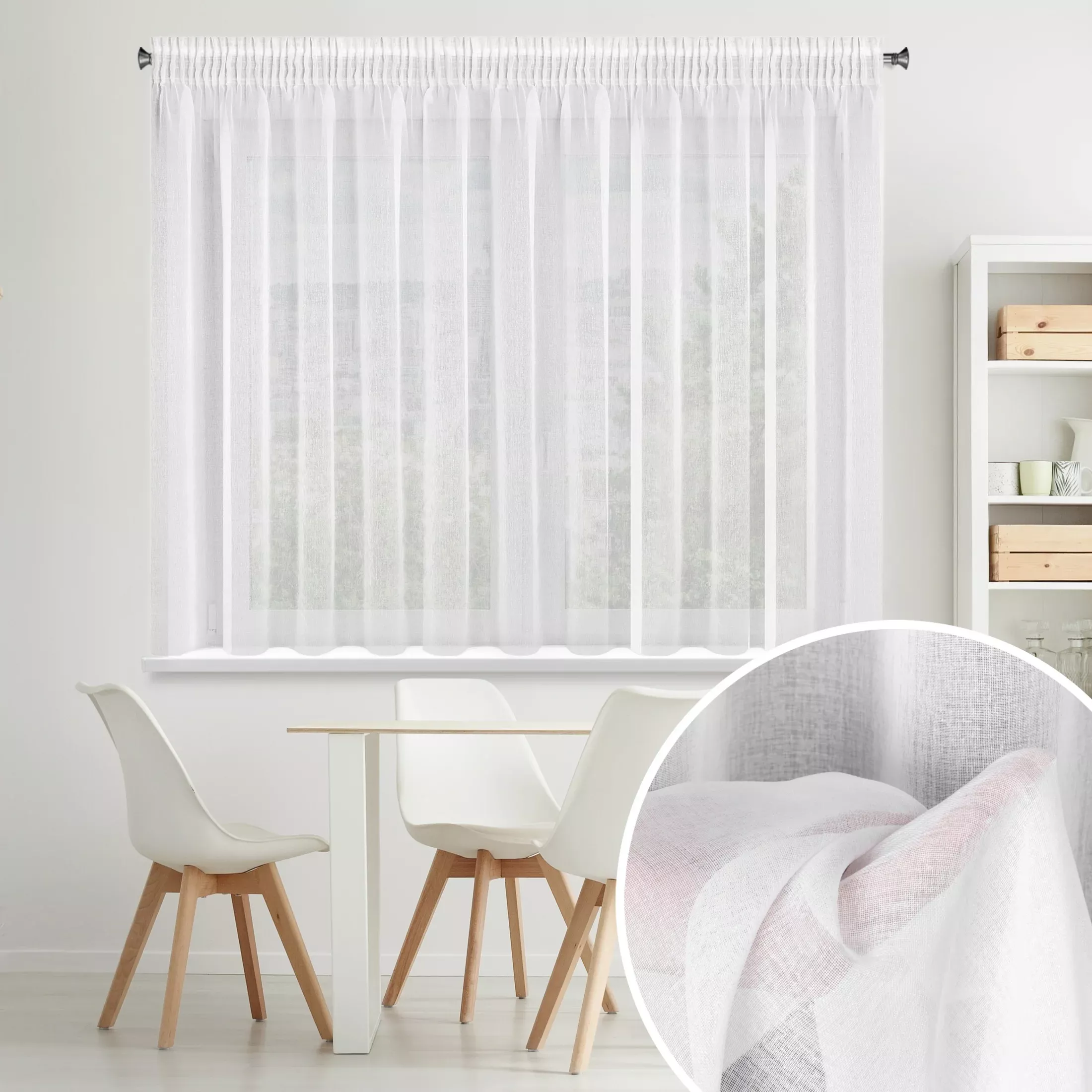 Firana biała z gładkiej matowej etaminy 350x150 cm taśma ELPIDIA