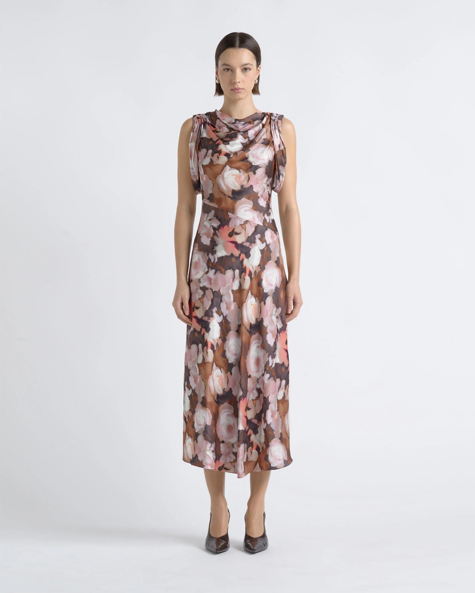 Print Cowl Neck Midi Dress