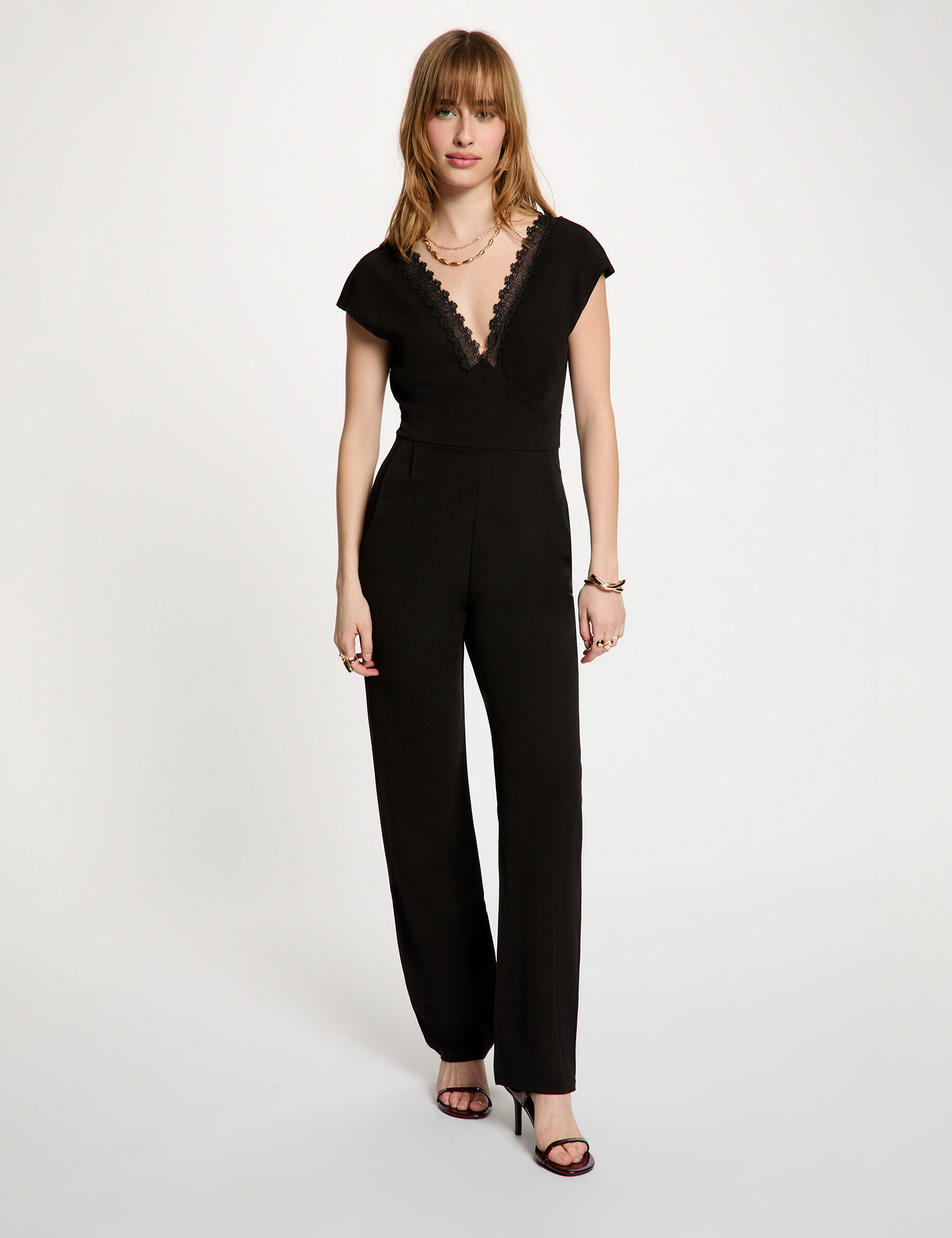 Lace Jumpsuit With V-Neck Black Women