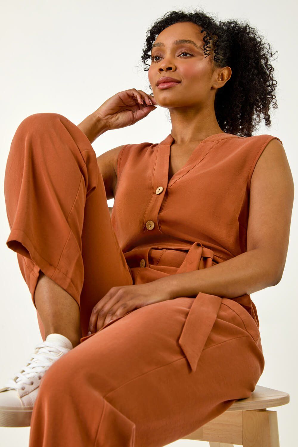 Roman Petite Button Detail Pocket Jumpsuit
