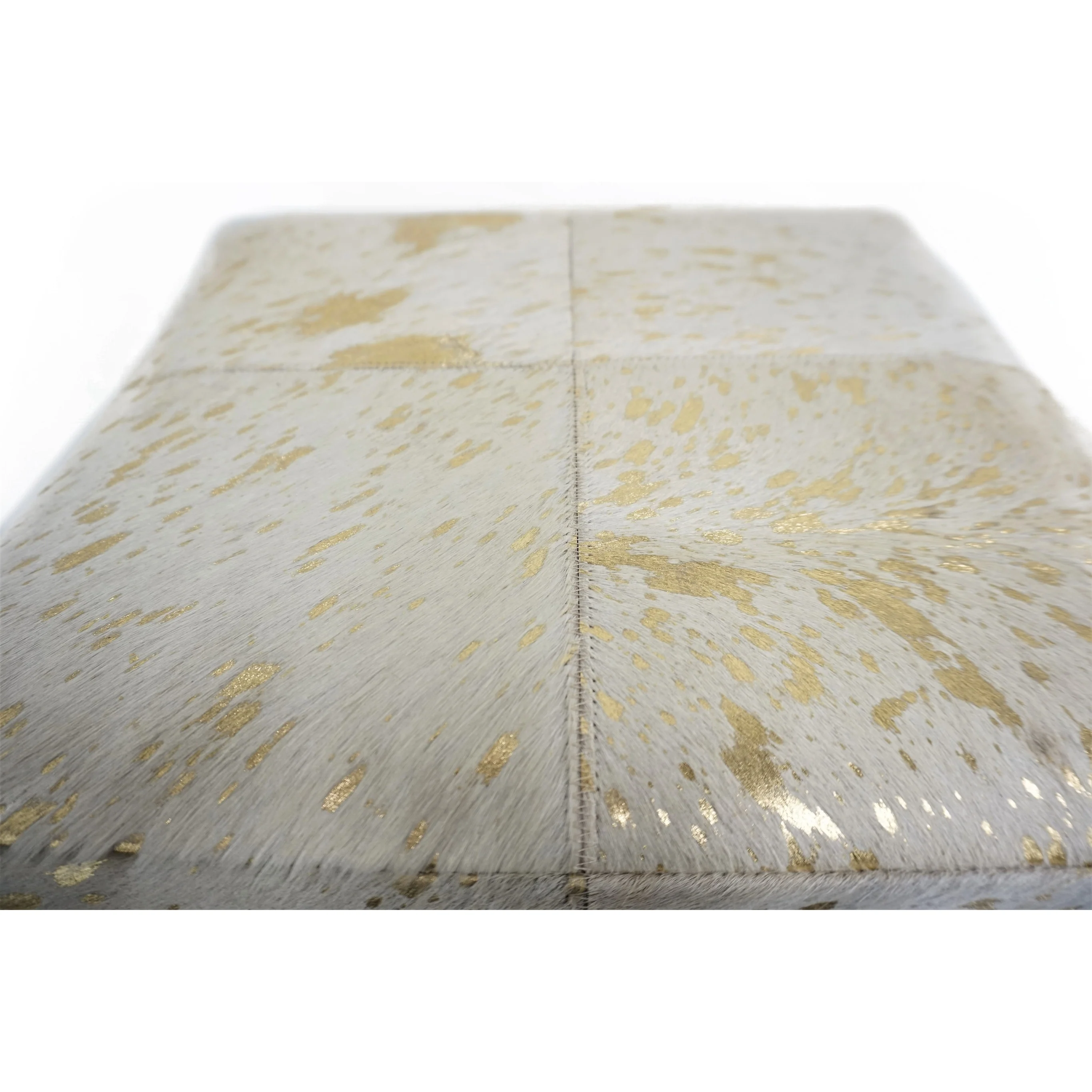 Home&Manor Gold Leather Square Cube Pouf