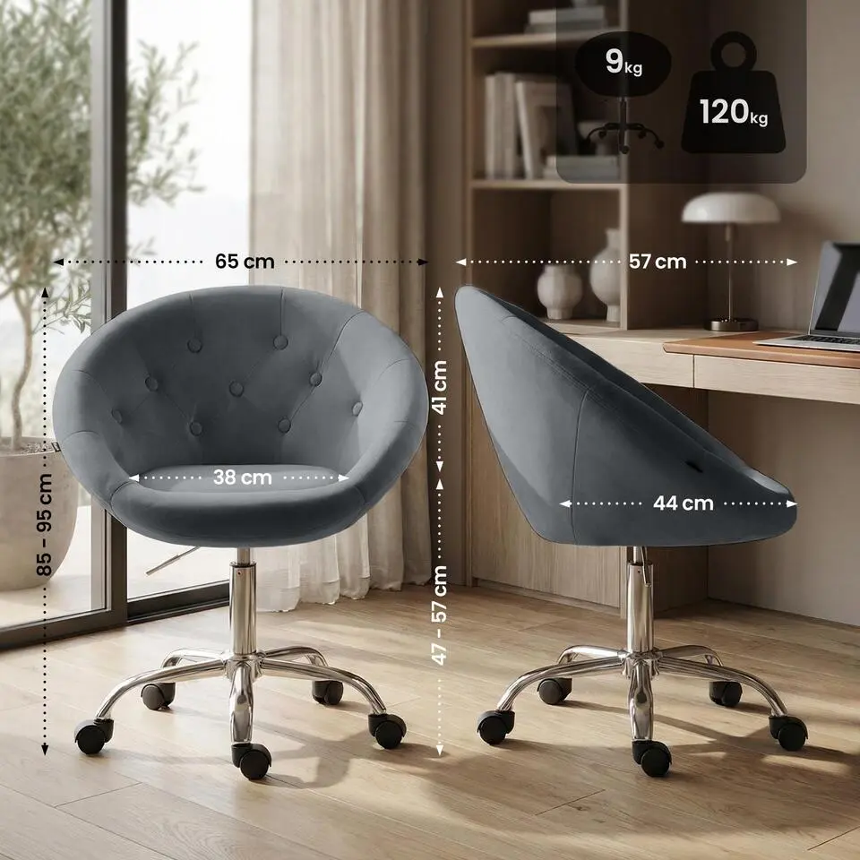 CLP Bureaustoel London chroom Frame - Fluweel - donkergrijs