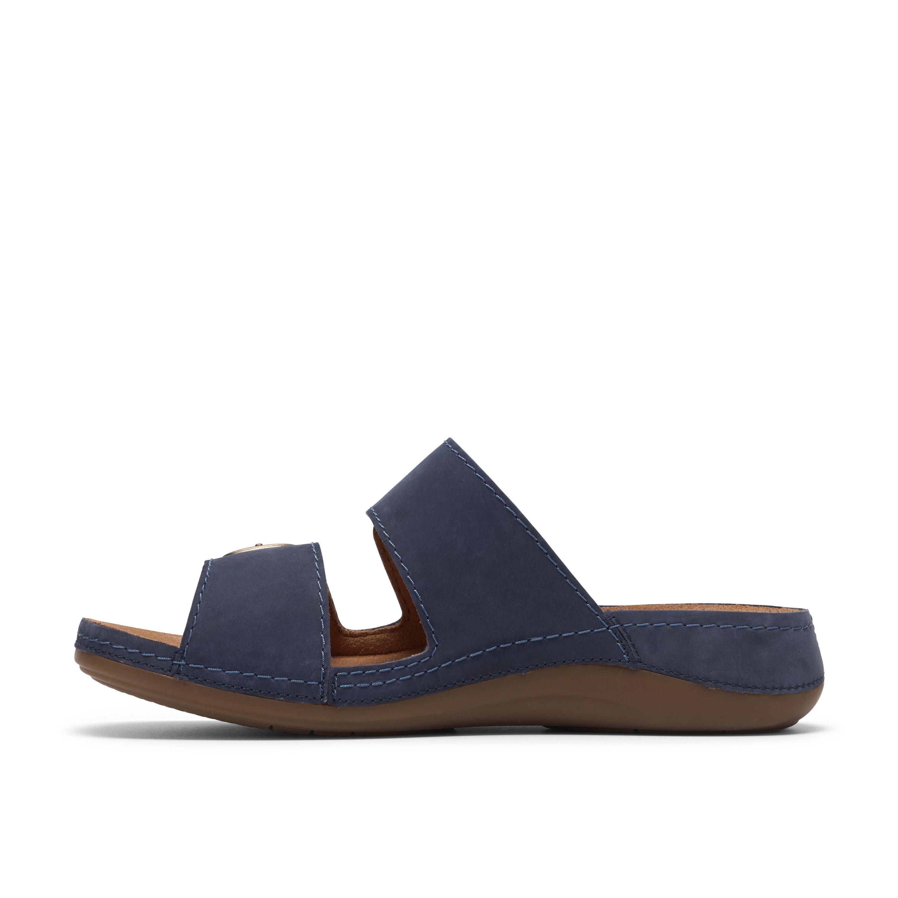 Clarks Cecily Step Navy Nubuck Flat Sandals,Sliders