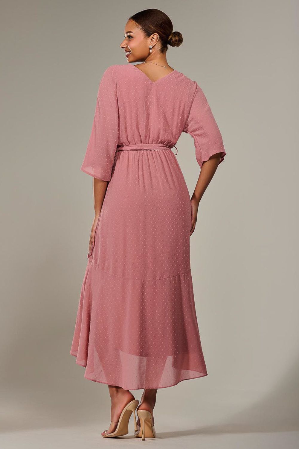 Jolie Moi Wrap Tie Front Midi Dress