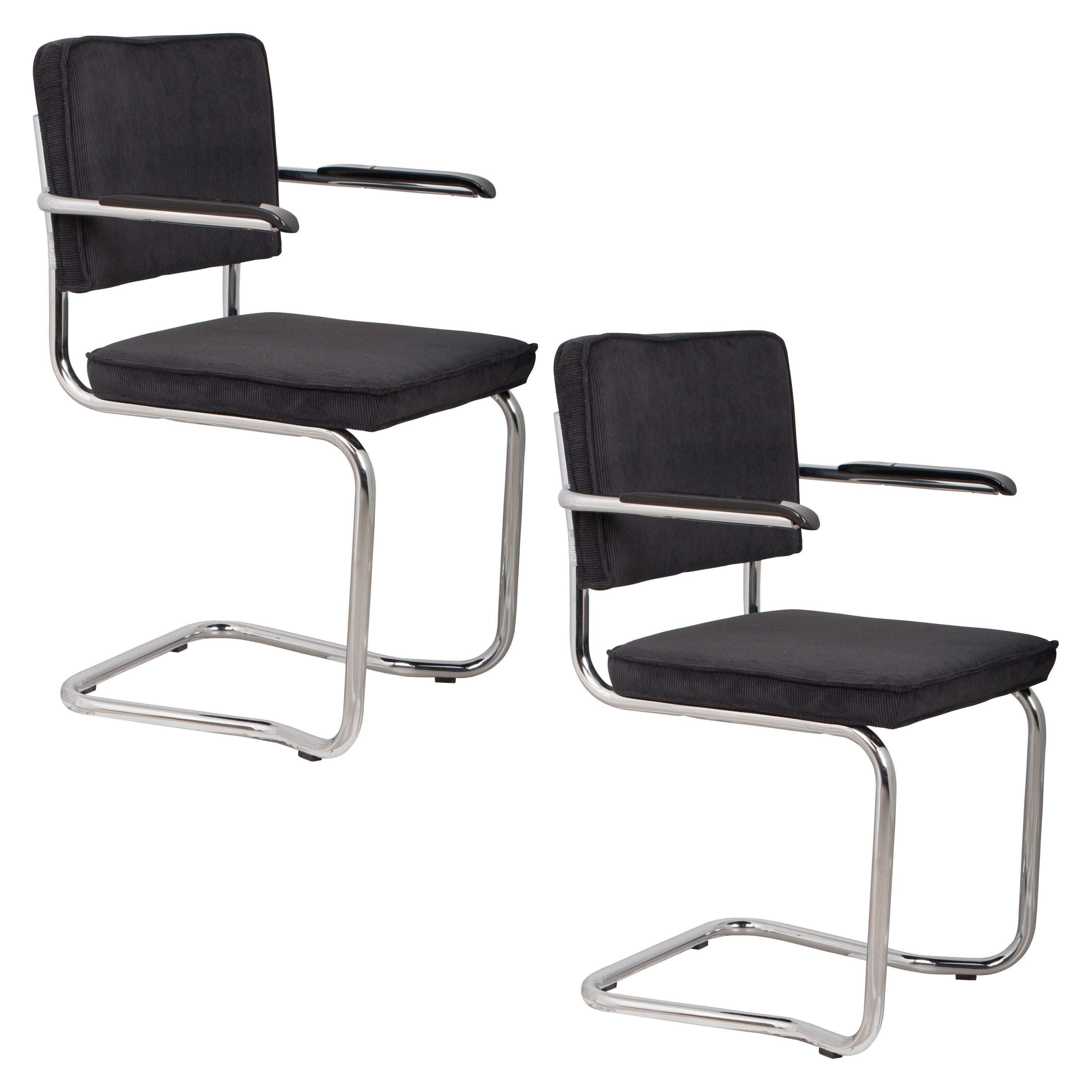 Zuiver Ridge Kink Rib Eetkamerstoelen Armleuning Zwart - Set van 2