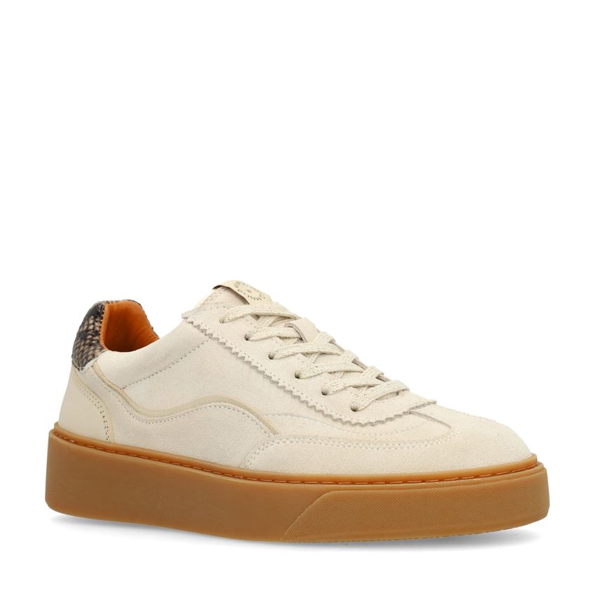 Manfield Beige suède sneakers met snake detail