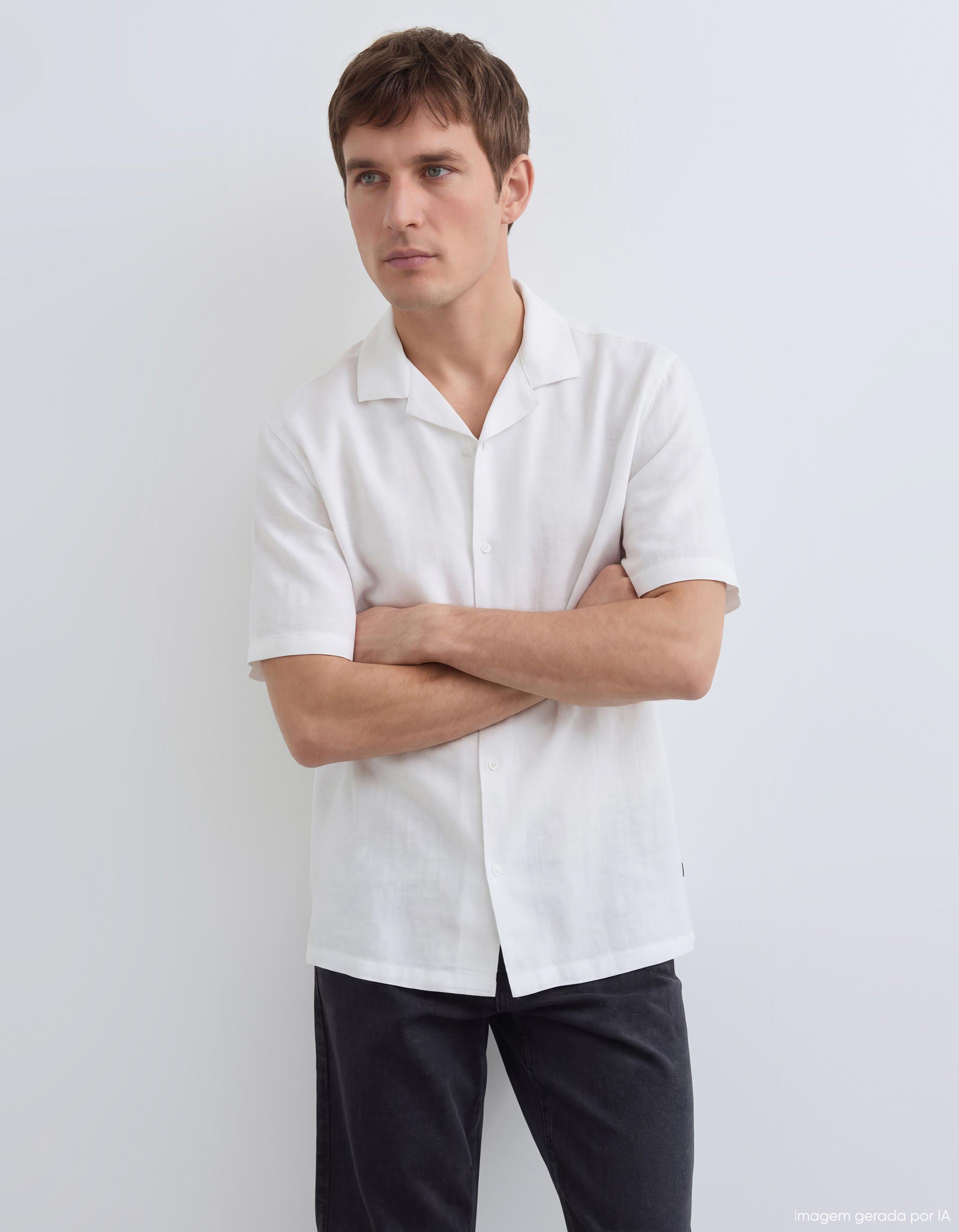 Camisa com Linho, Homem, Branco