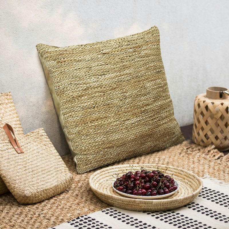 SKIN - Coussin en cuir tressé ocre 70x70