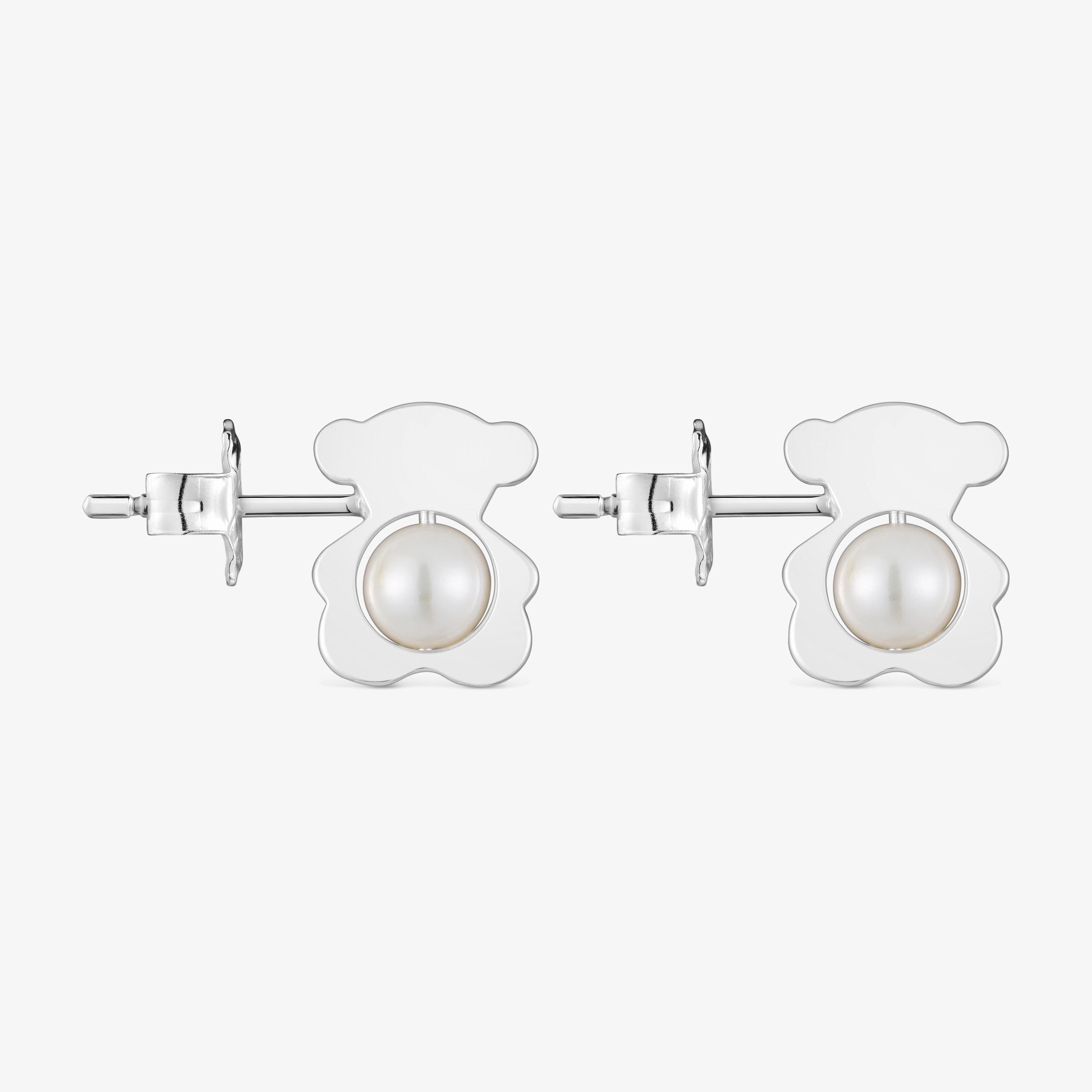 Pendientes pequeños oso de plata con perlas cultivadas 12 mm I-Bear