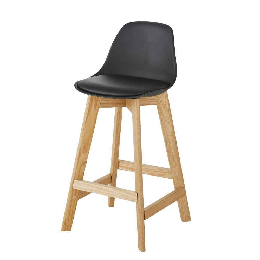 Ice - Chaise pour îlot central style scandinave noire et chêne H66