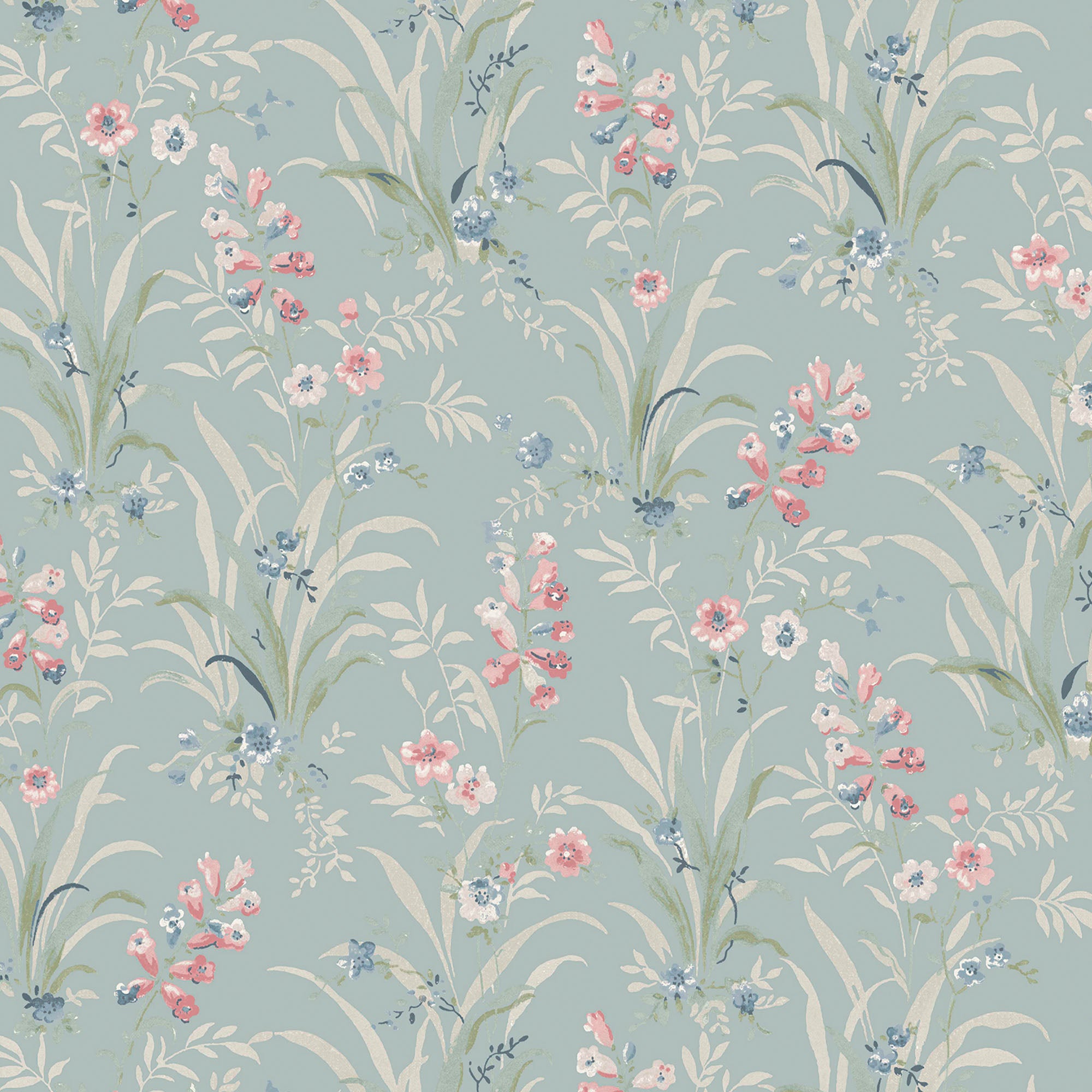 Laura Ashley Vliesbehang - Mosedale Posy Dark Duck Egg 10mx52cm