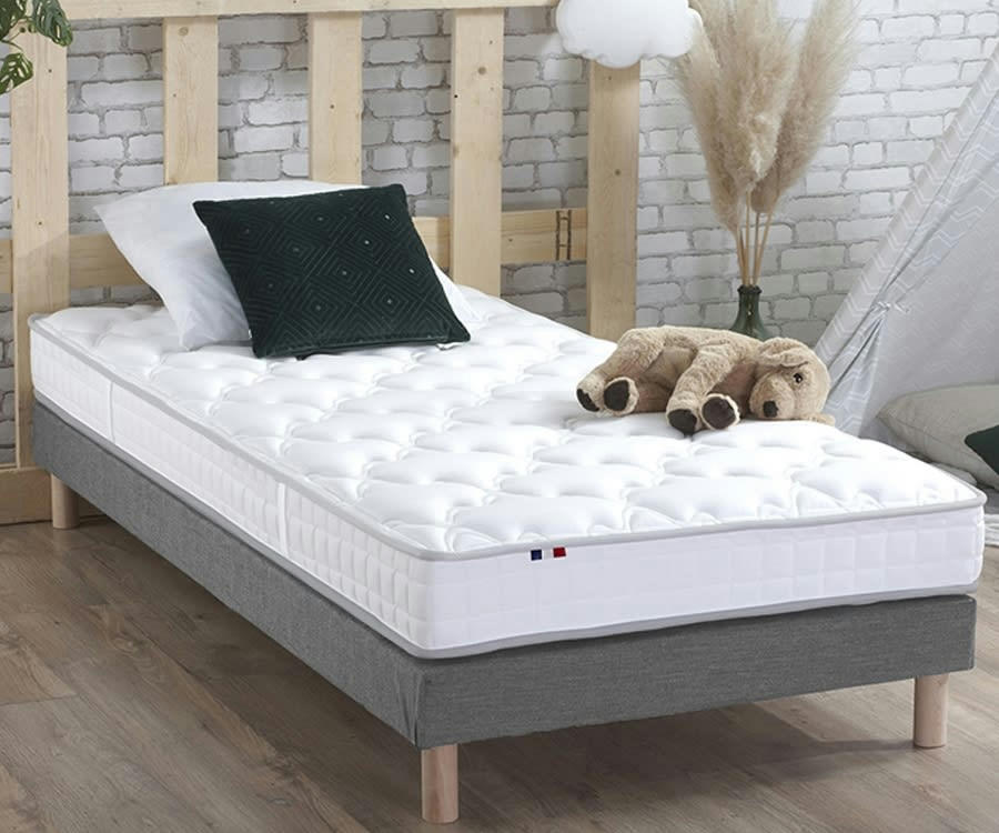ENSEMBLE PURE - Ensemble matelas 100% latex 3 zones sommier gris 90x190