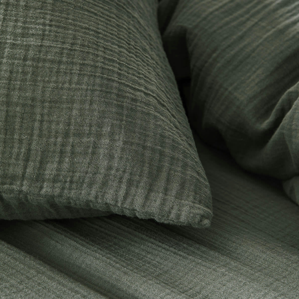 TENDRESSE - Taie d'oreiller unie en gaze de coton vert 65x65