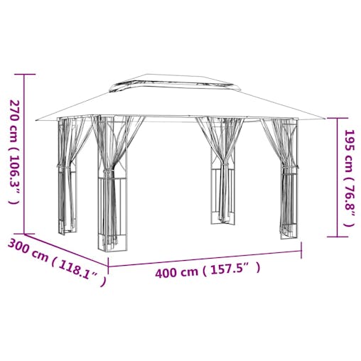 NNEVL Gazebo with Sidewalls Anthracite 400x300x270 cm Steel