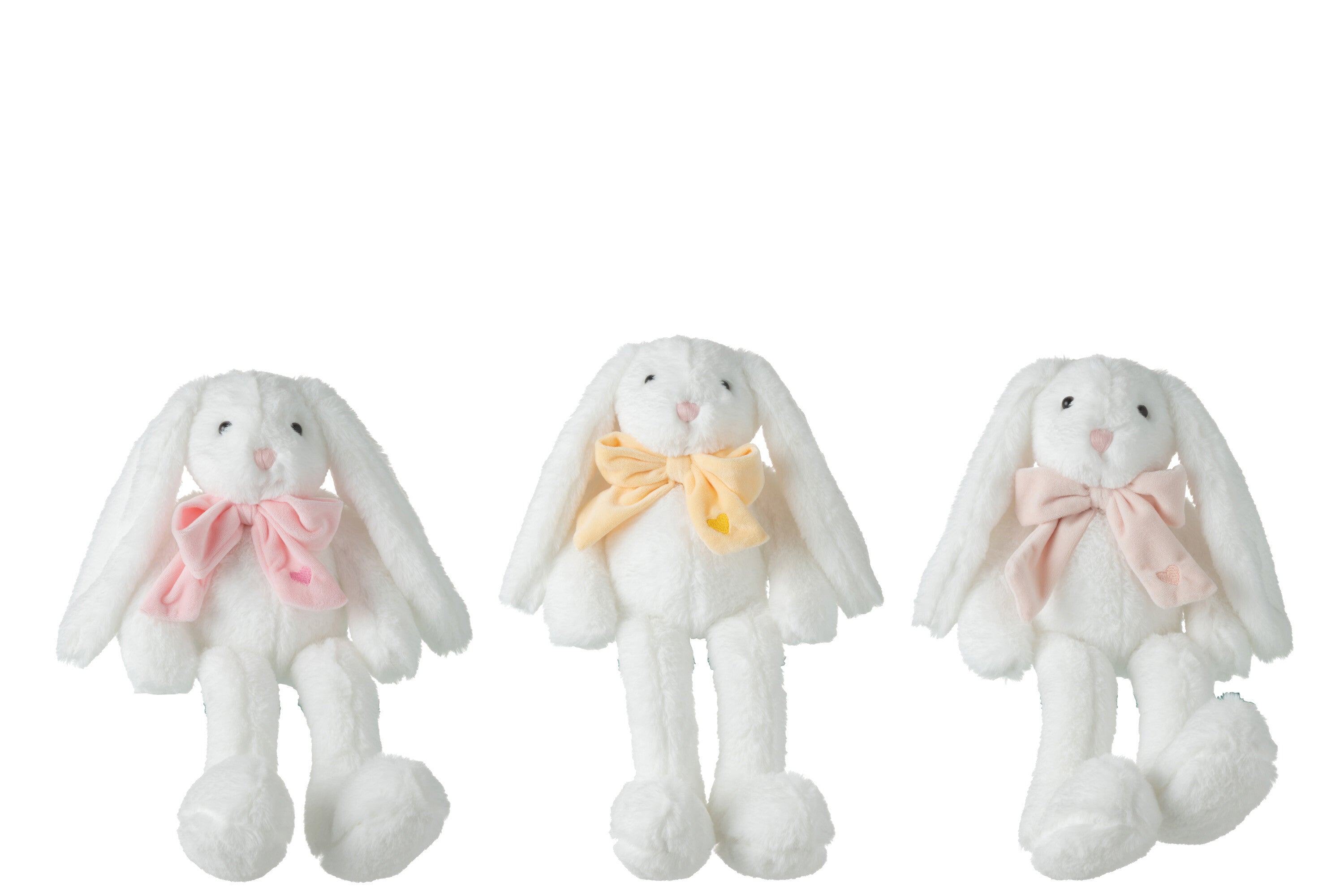 J-Line knuffel Konijn met Strik - polyester - wit - 3 st.