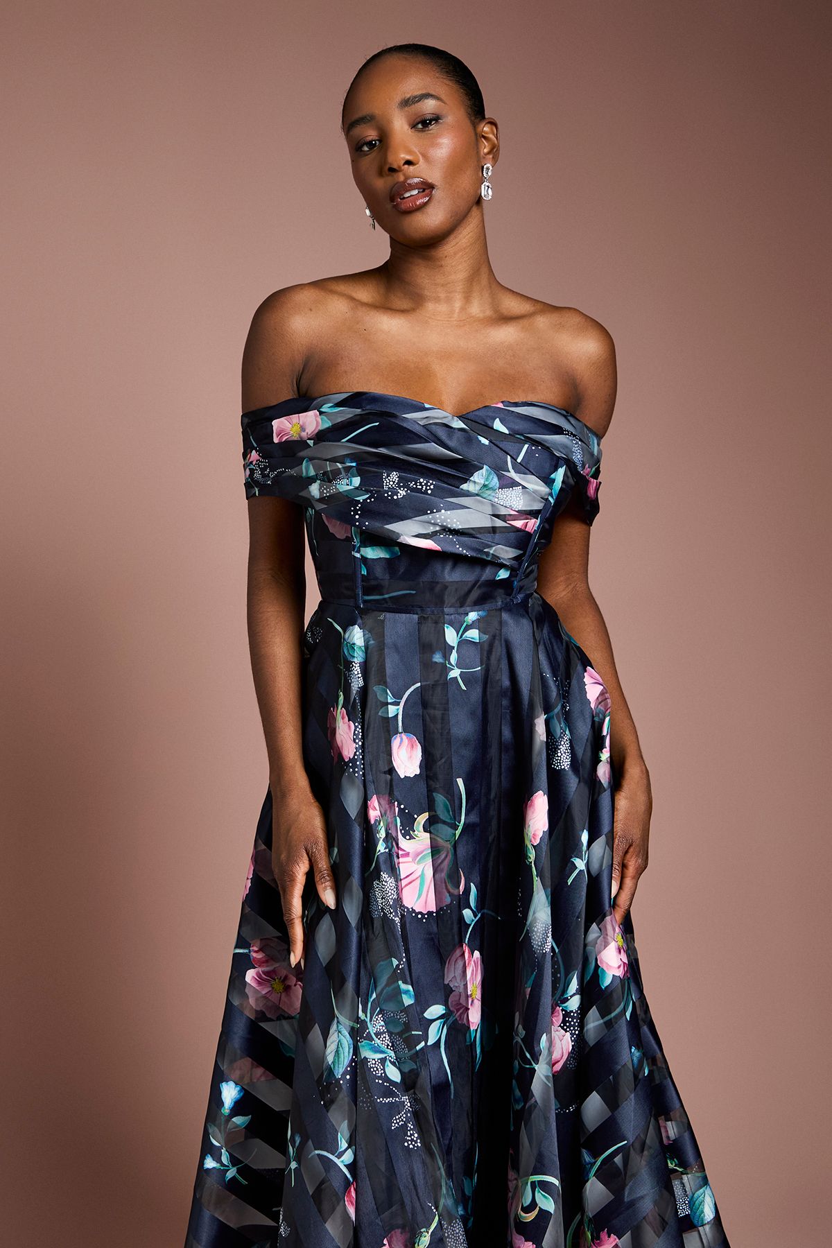 Coast Stripe Organza Pleat Top Midi Dress