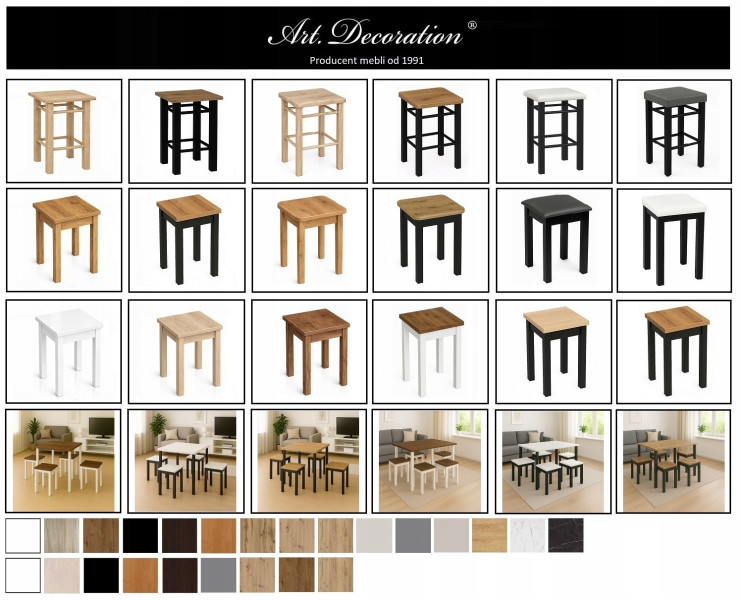 Taboret drewniany kwadratowy 30 cm Dąb Craft