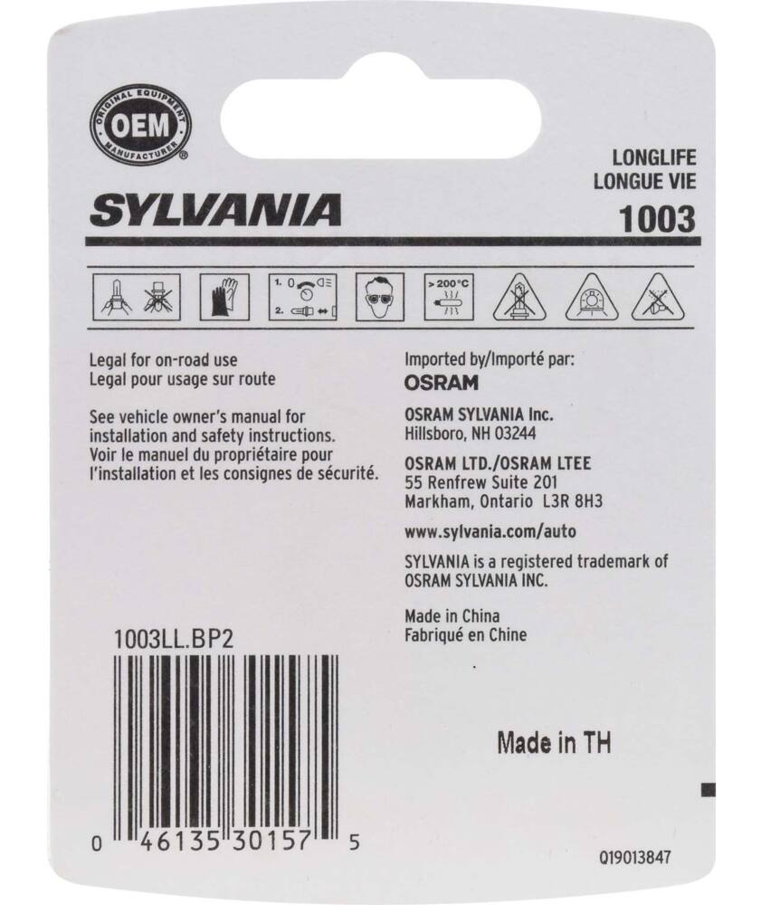 1003 Sylvania Long Life Mini Bulb, 2-pk