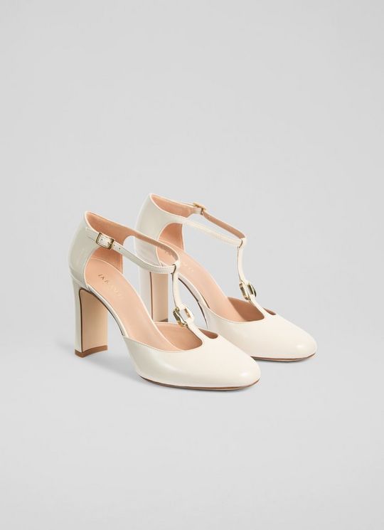 Almina Ecru Leather Oloid Maryjane Open Courts