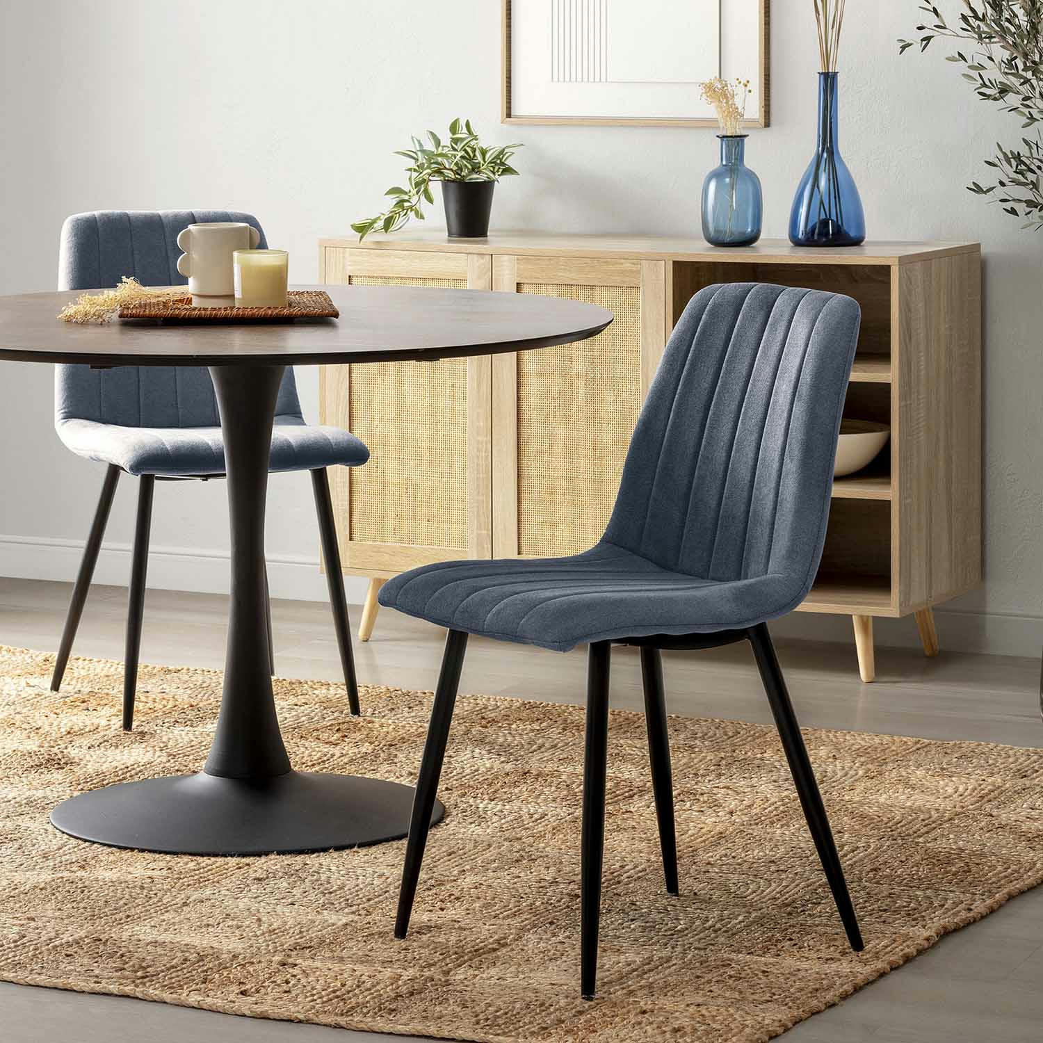 SAGI - Pack 4 chaises recouvertes de tissu bleu