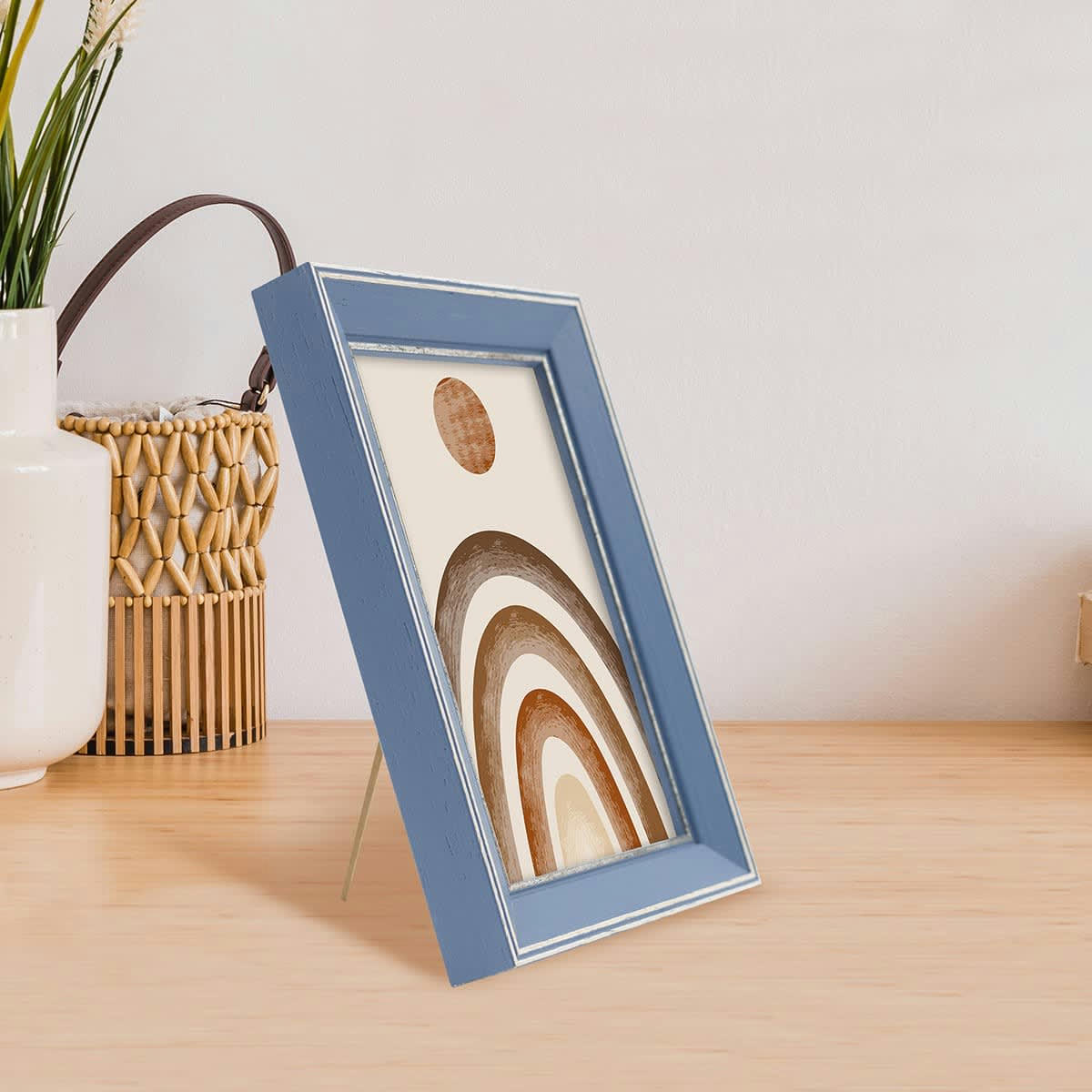 VITTORIA - Cadre photo bleu à la finition argent patiné 10x15 cm bois massif fsc