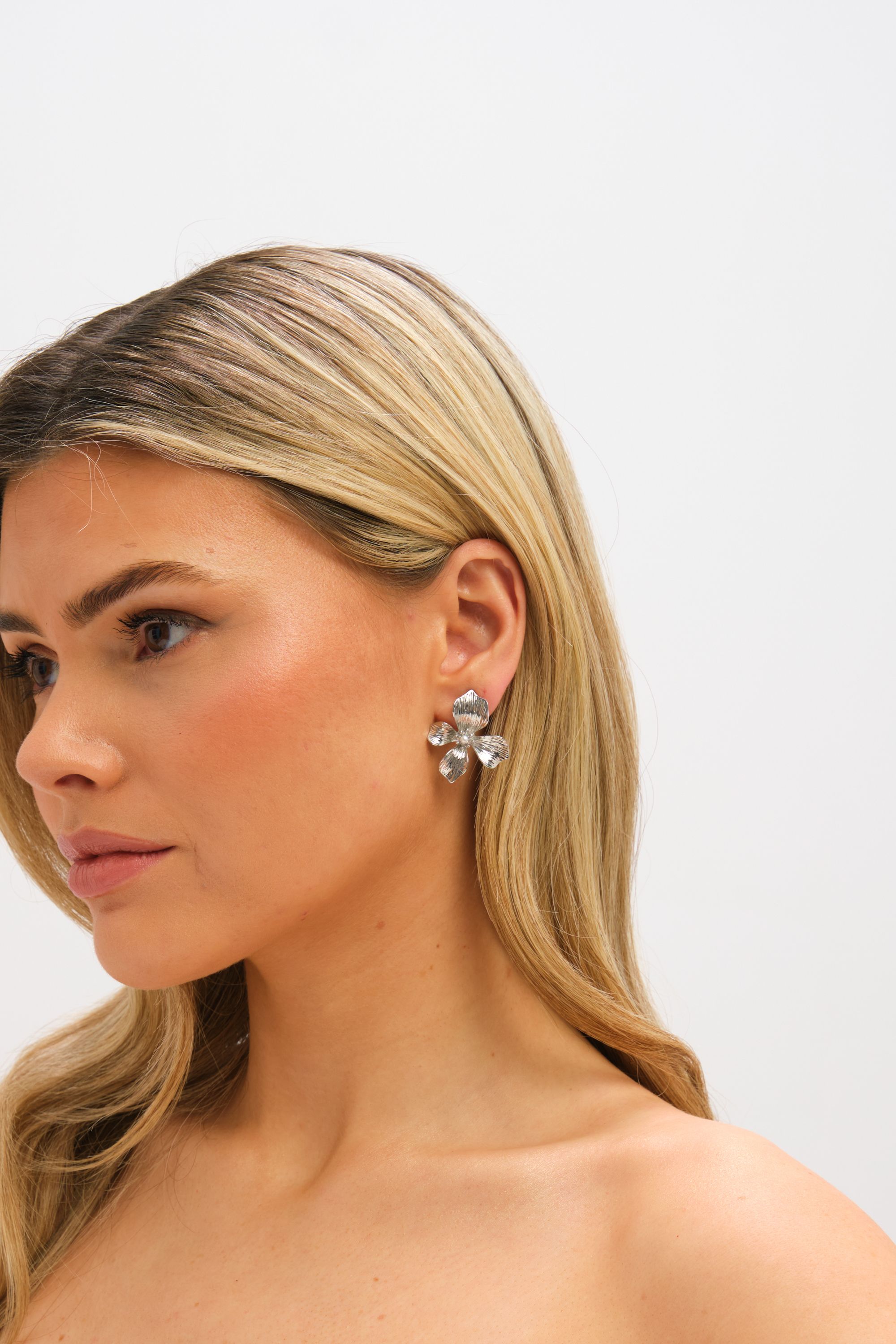 Jon Richard Silver Plated and Pearl Statement Flower Stud Earrings