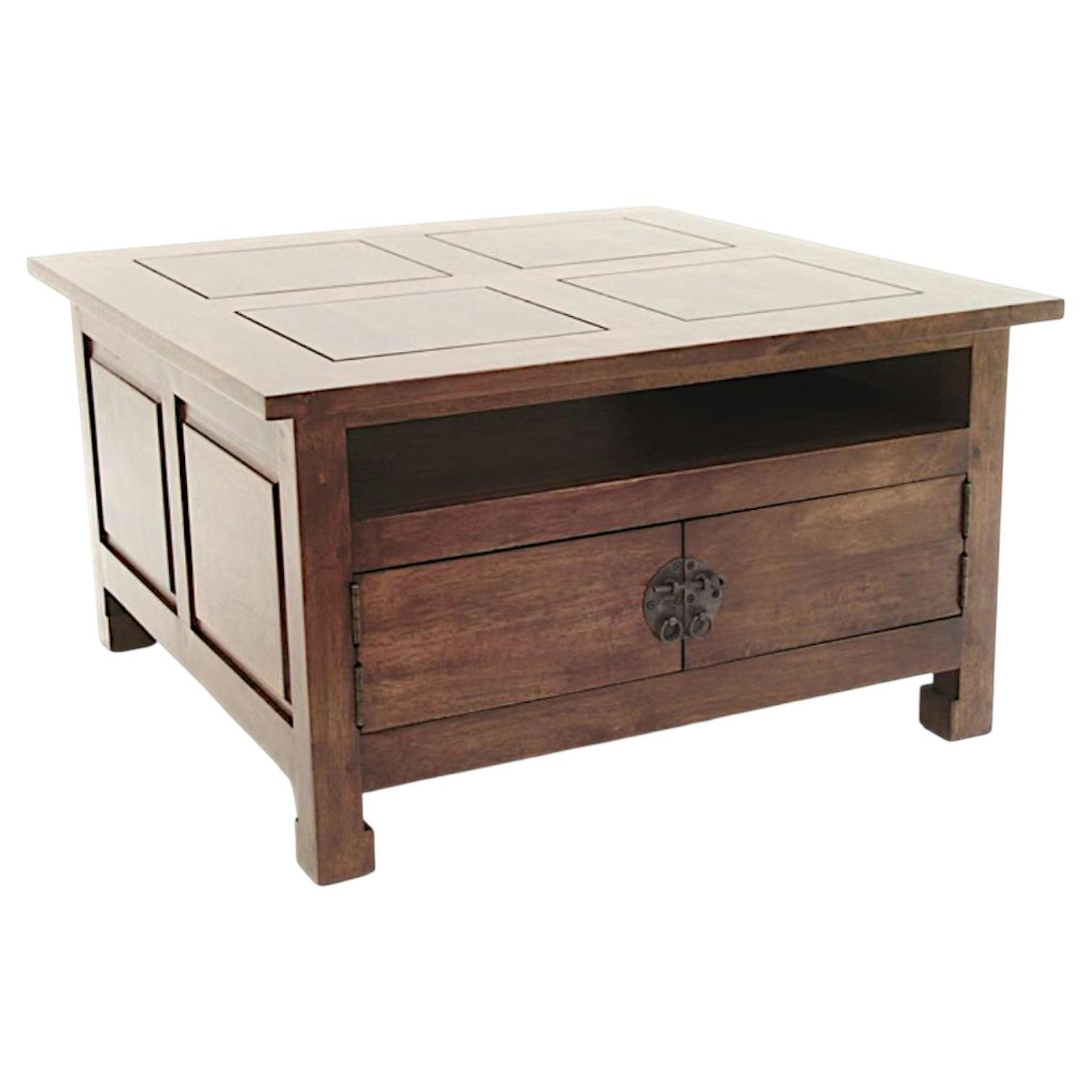 Table basse carrée 4 portes hévéa 80x80x45cm MAORI