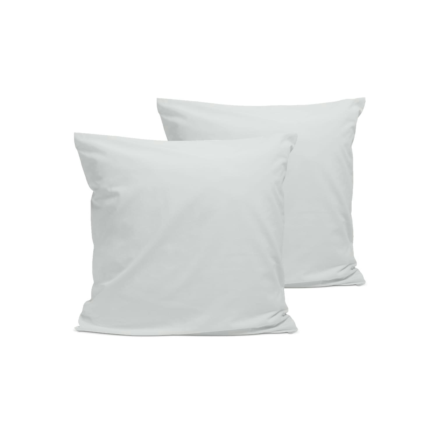 - Lot de 2 taies d'oreiller unies en percale de coton gris clair 65x65cm
