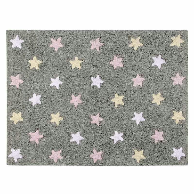PETITES ÉTOILES - Tapis coton motif petites étoiles 3 couleurs - gris rose - 120 x 160