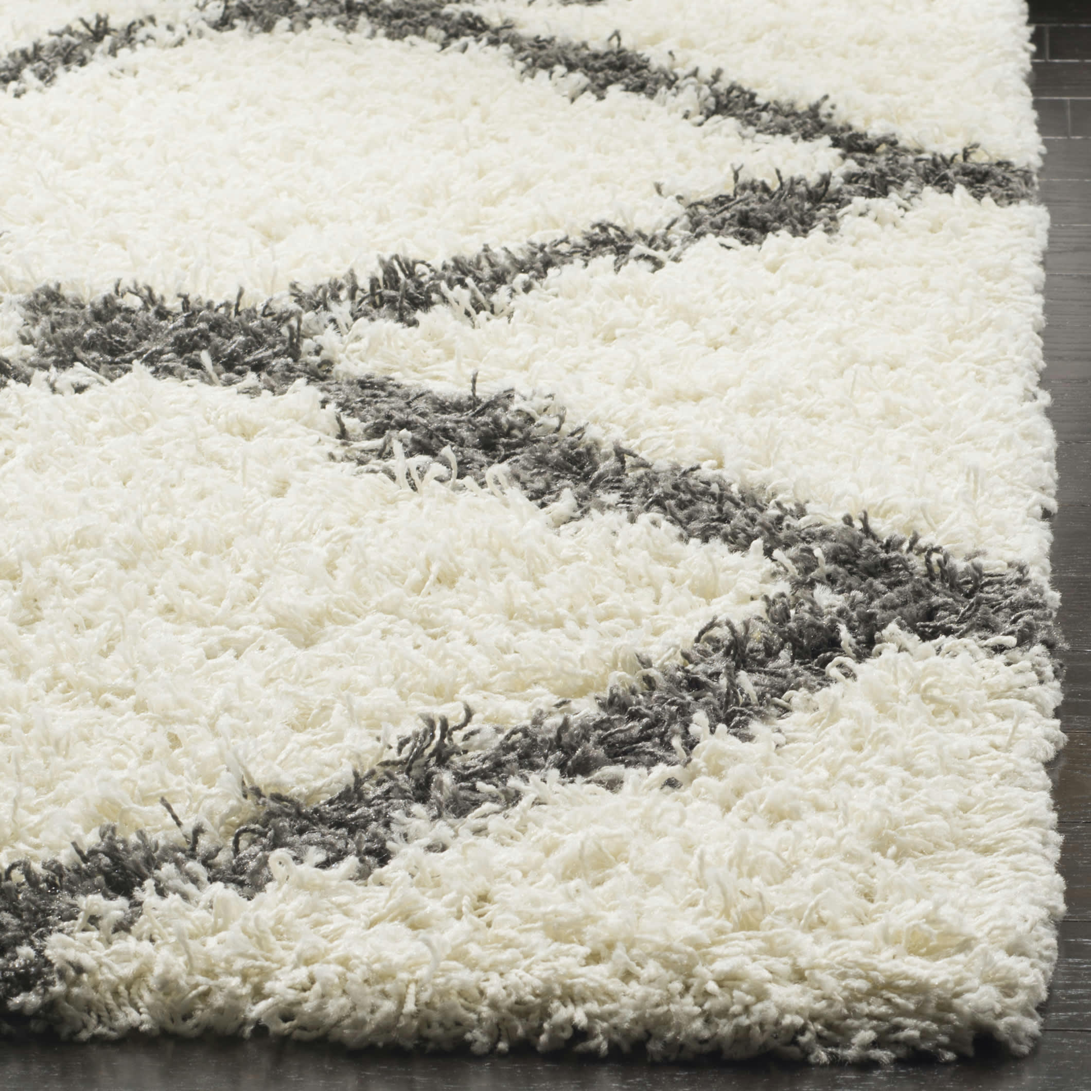 DALLAS SHAG - Tapis de salon interieur en ivoire & gris fonce, 183 x 274 cm