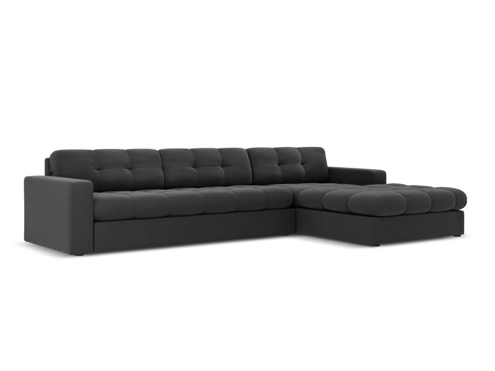 JUSTIN - Canapé d'angle 4 places en velours gris