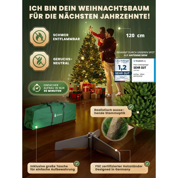 Weihnachtsbaum »Premium Tanne«, mit LED Holzständer, 120 cm