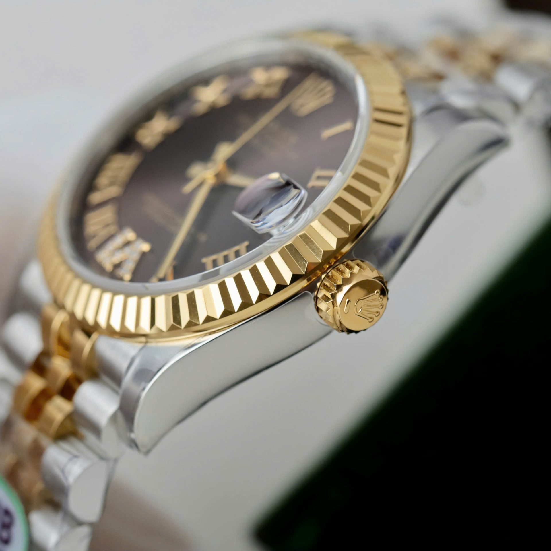 Rolex Datejust SS/YG Plated Chocolate Dial CZ Diamonds 31mm Jub THBF Replica