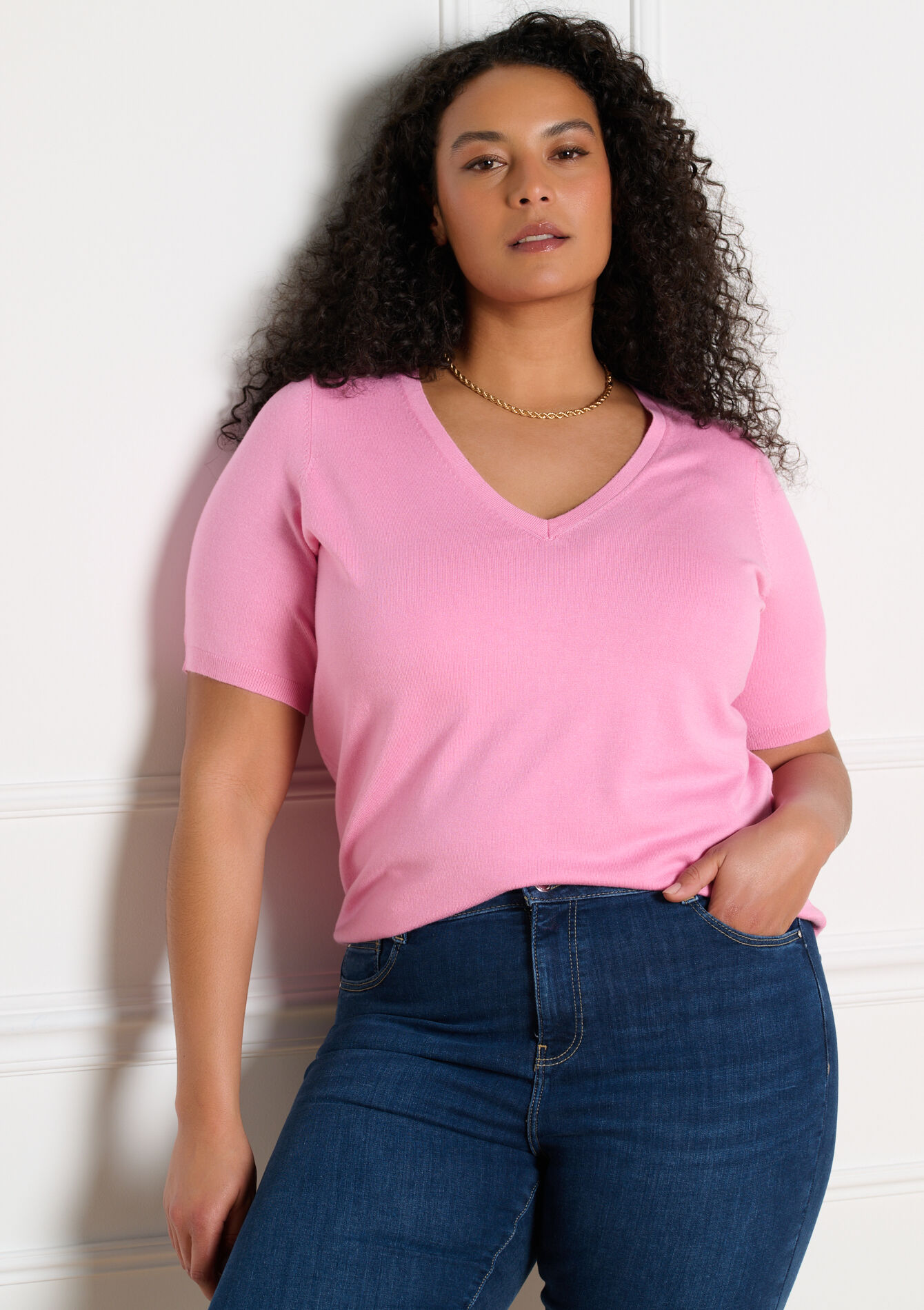 Korte mouwen V-hals top