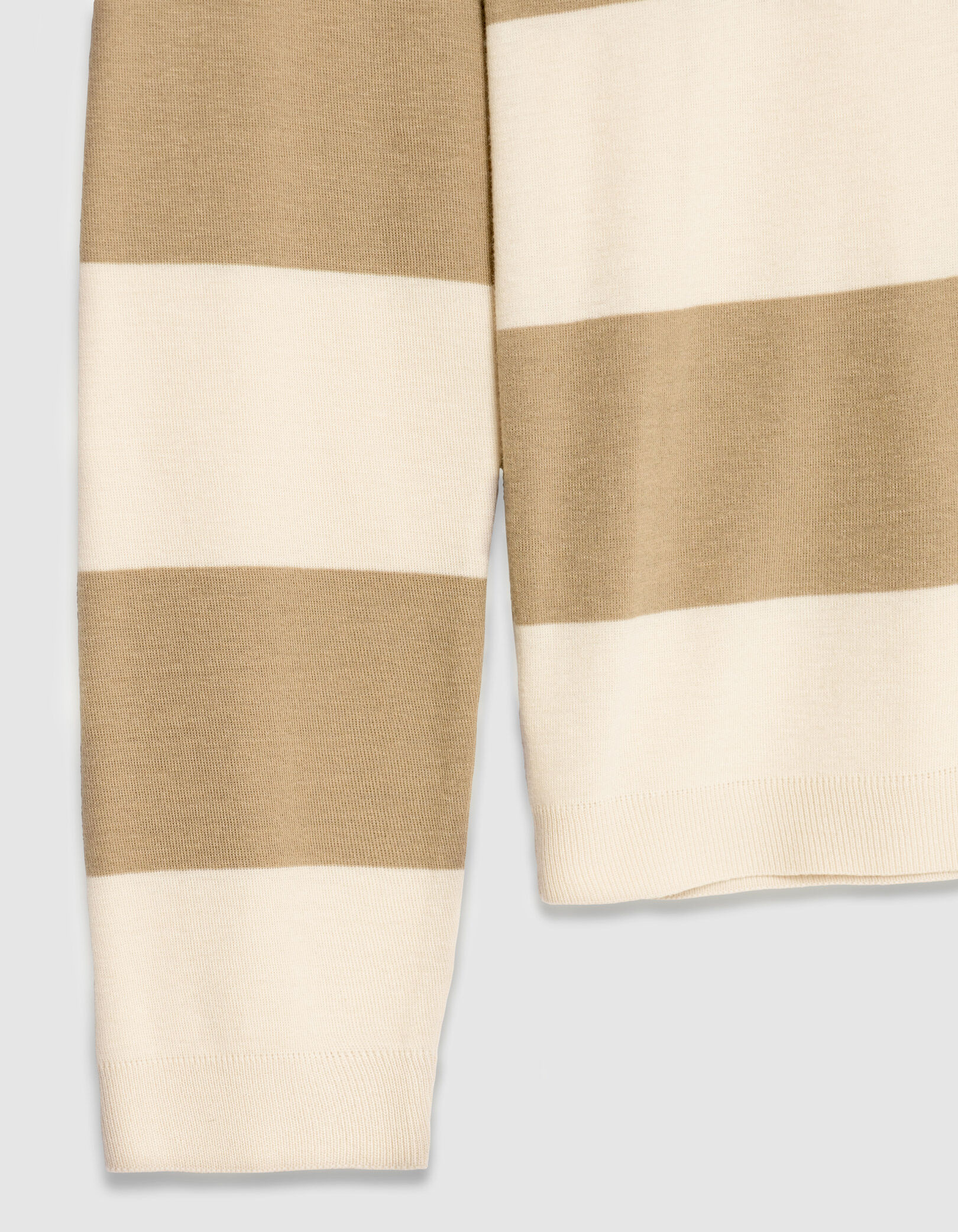 Polo manches longues beige larges rayures Homme
