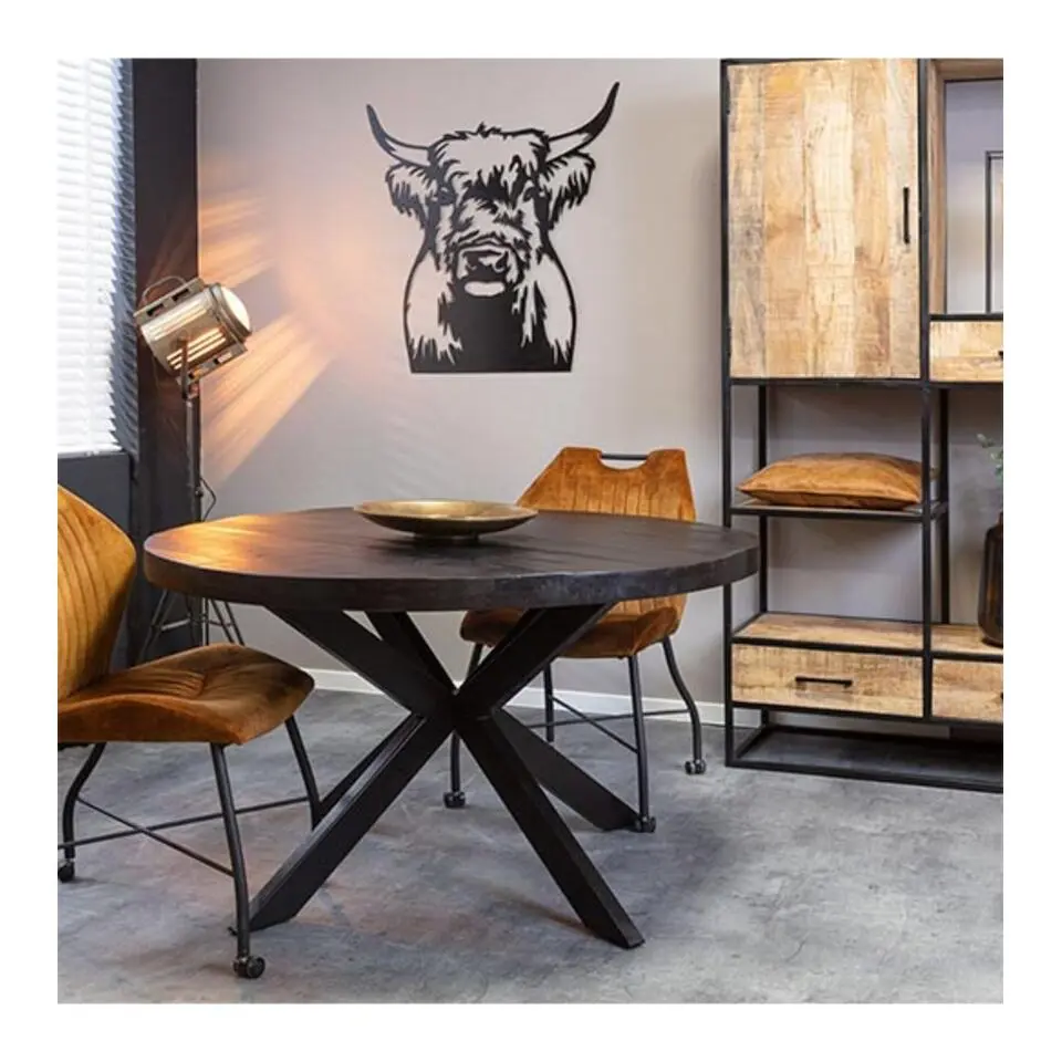 Furndea Morada eettafel industrieel rond mango hout zwart 76x&Oslash;140 cm