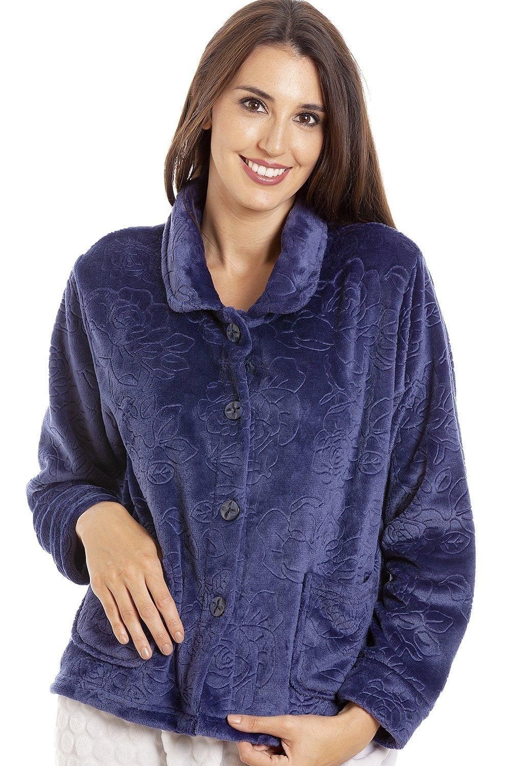 Camille Button Up Rose Embossed Bed Jacket