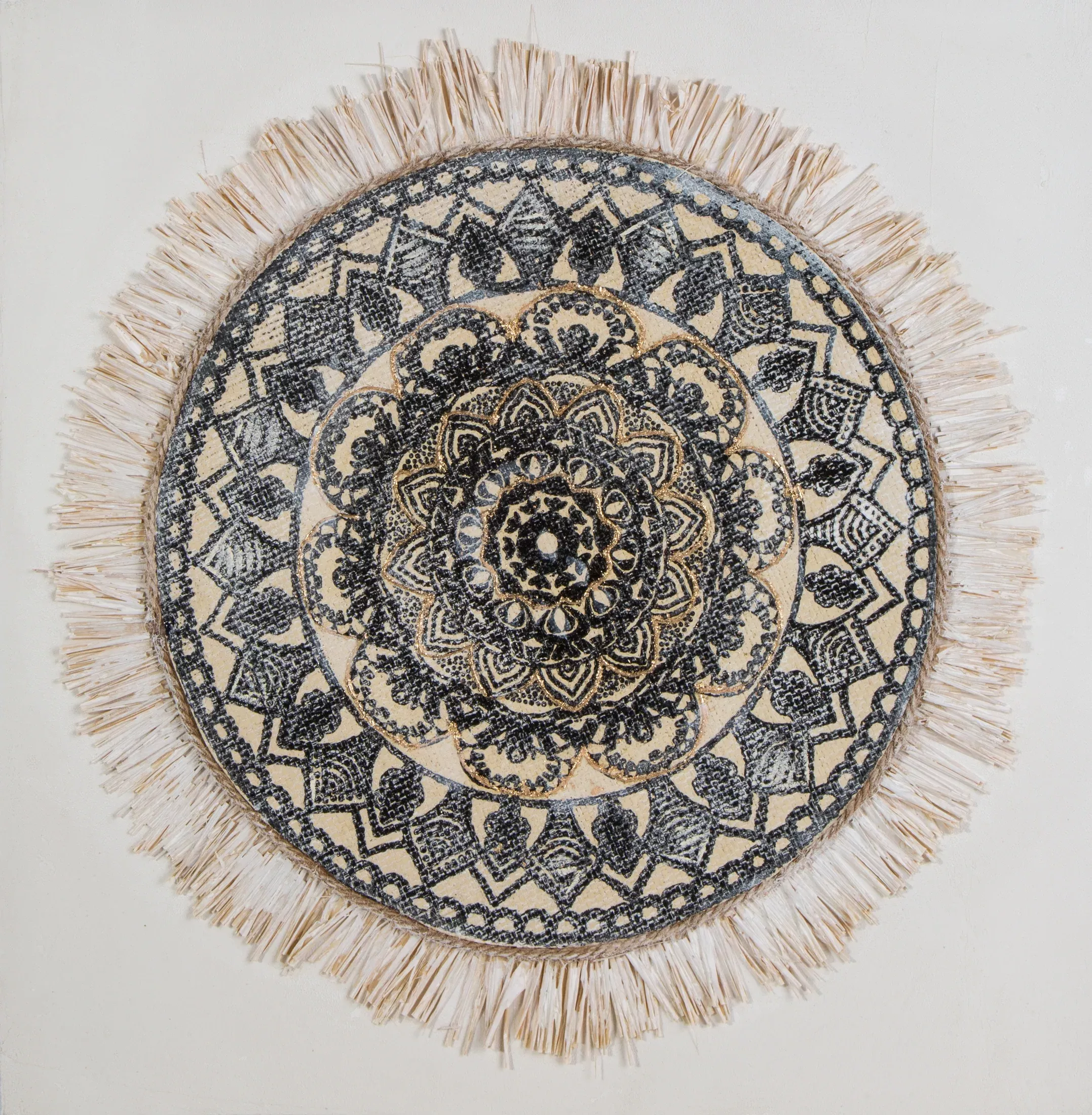 Obraz abstrakcja beżowo, niebieski w stylu boho 60x60 cm ORAMENTS
