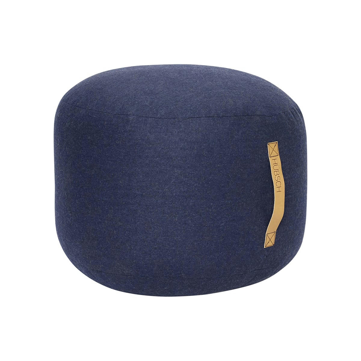 MOCHI - Pouf en laine bleue avec poignée en cuir D50