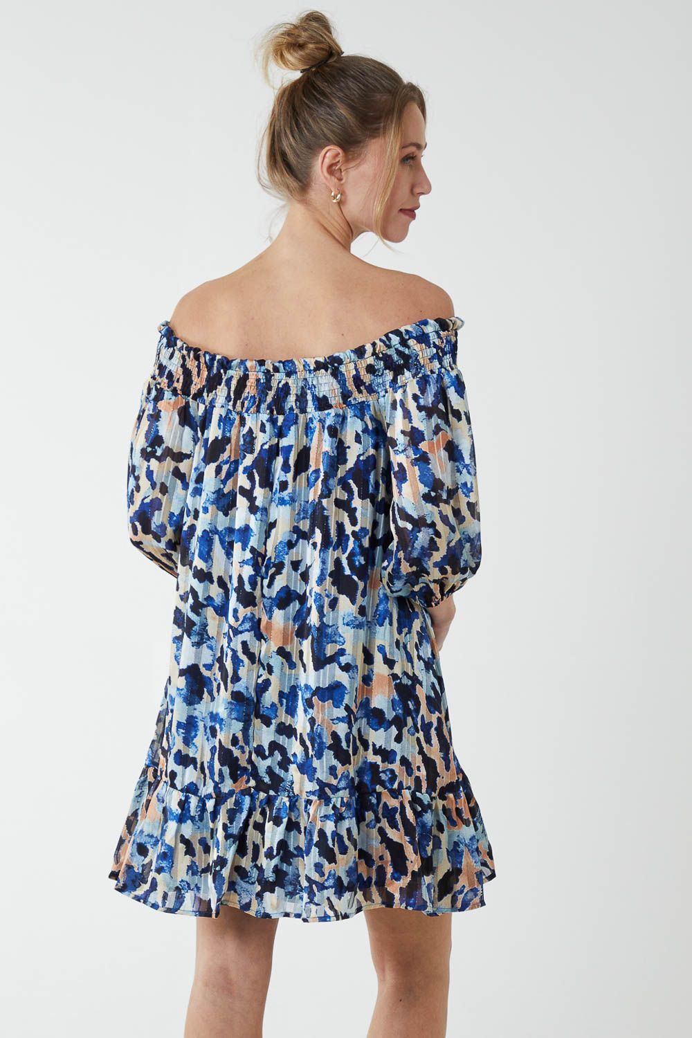 Blue Vanilla Sheared Neck Bardot Dress