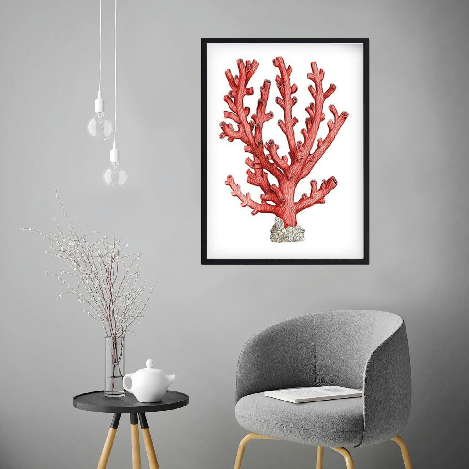 CORAL - Affiche avec cadre noir - Corail - 30x40