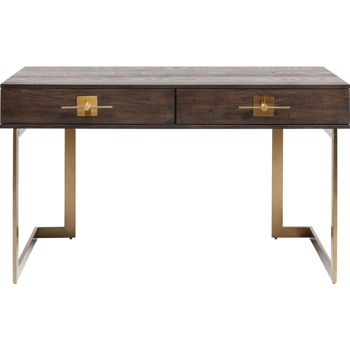 OSAKA - Bureau 2 tiroirs rétro marron et acier doré