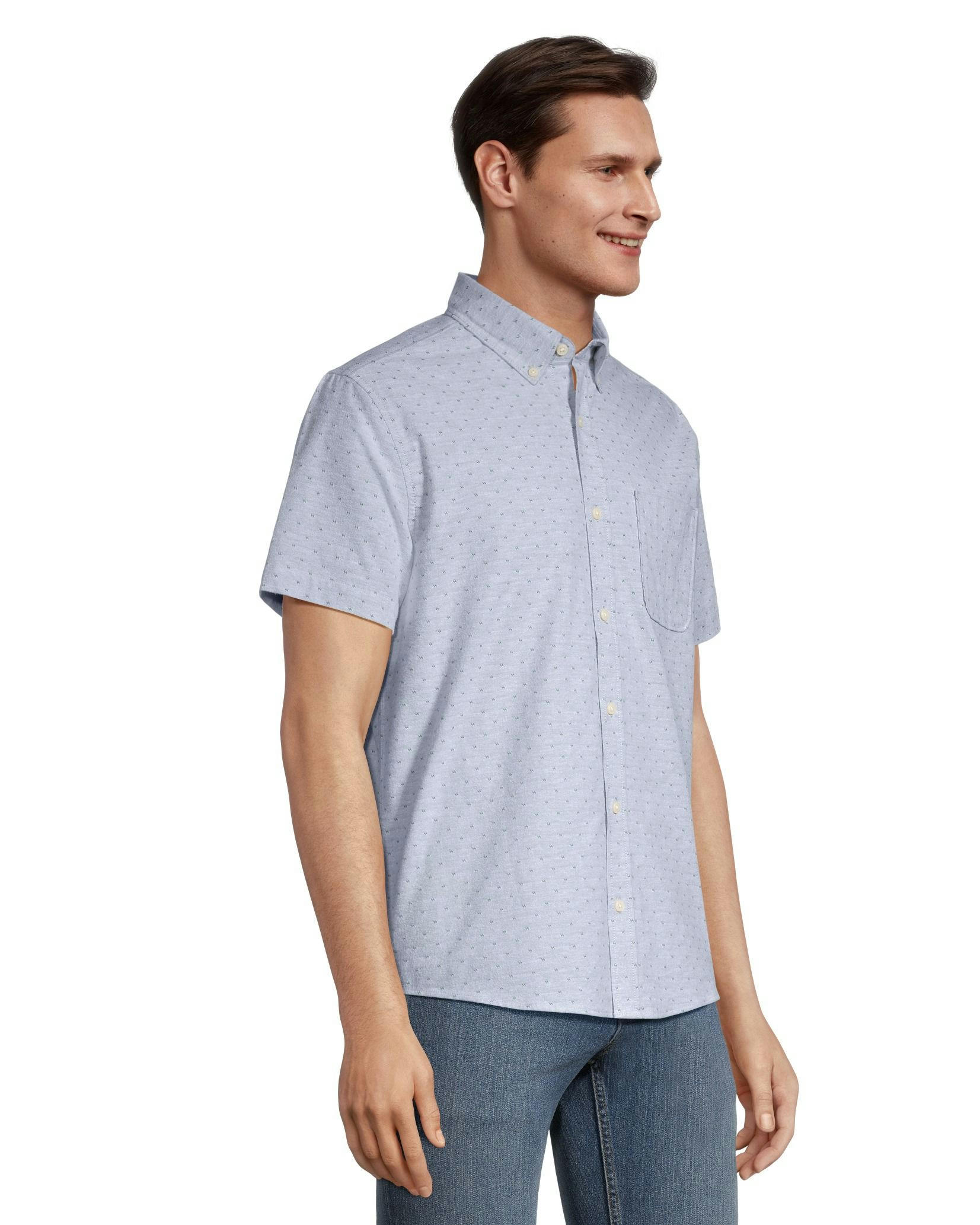 Denver Hayes Men's Stretch Oxford Modern Fit Short Sleeve Button Down Shirt