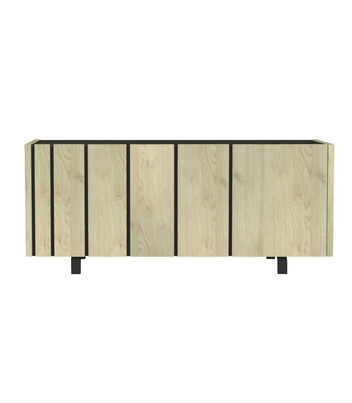 RUSH - Buffet 3 portes effet Chêne et plateau Noir