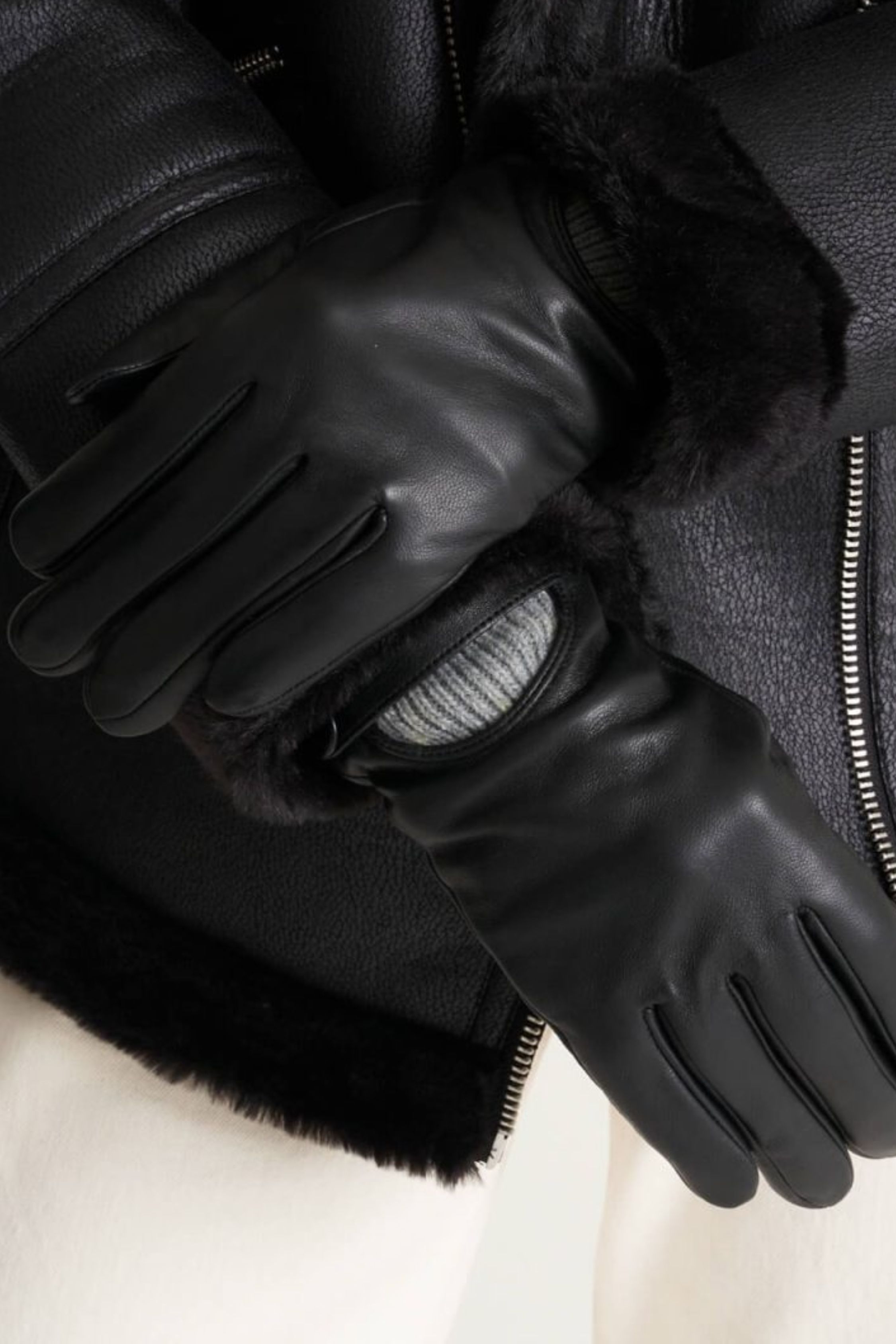 Barneys Originals Real Leather Gloves with Knit Cuff