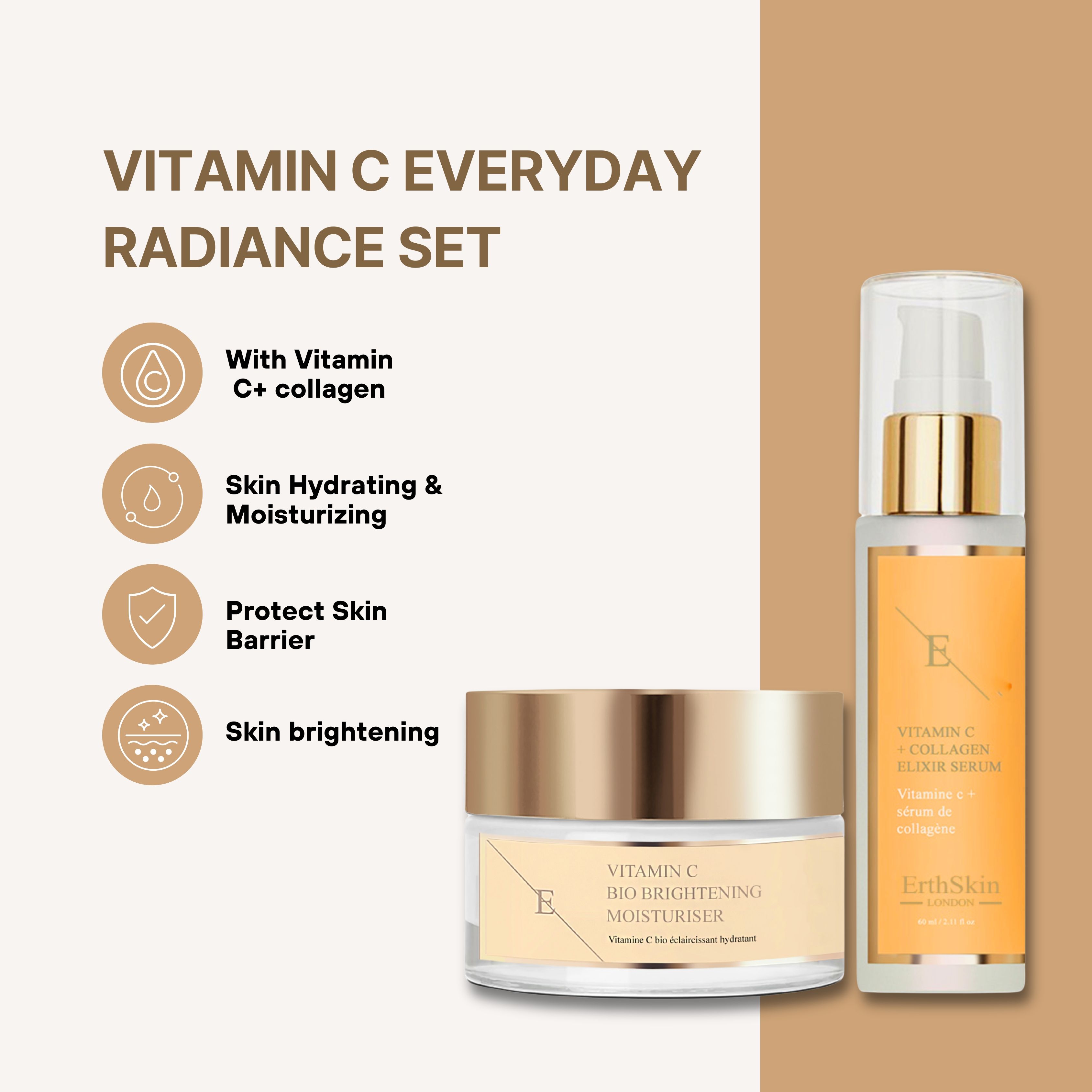 Erth Skin London Vitamin C Serum 60ml   Vitamin C Brightening Moisturizer 50ml
