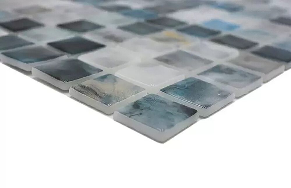 MOSAIK NATUR FIRKANTET GLASS/STEIN BLÅ MIX