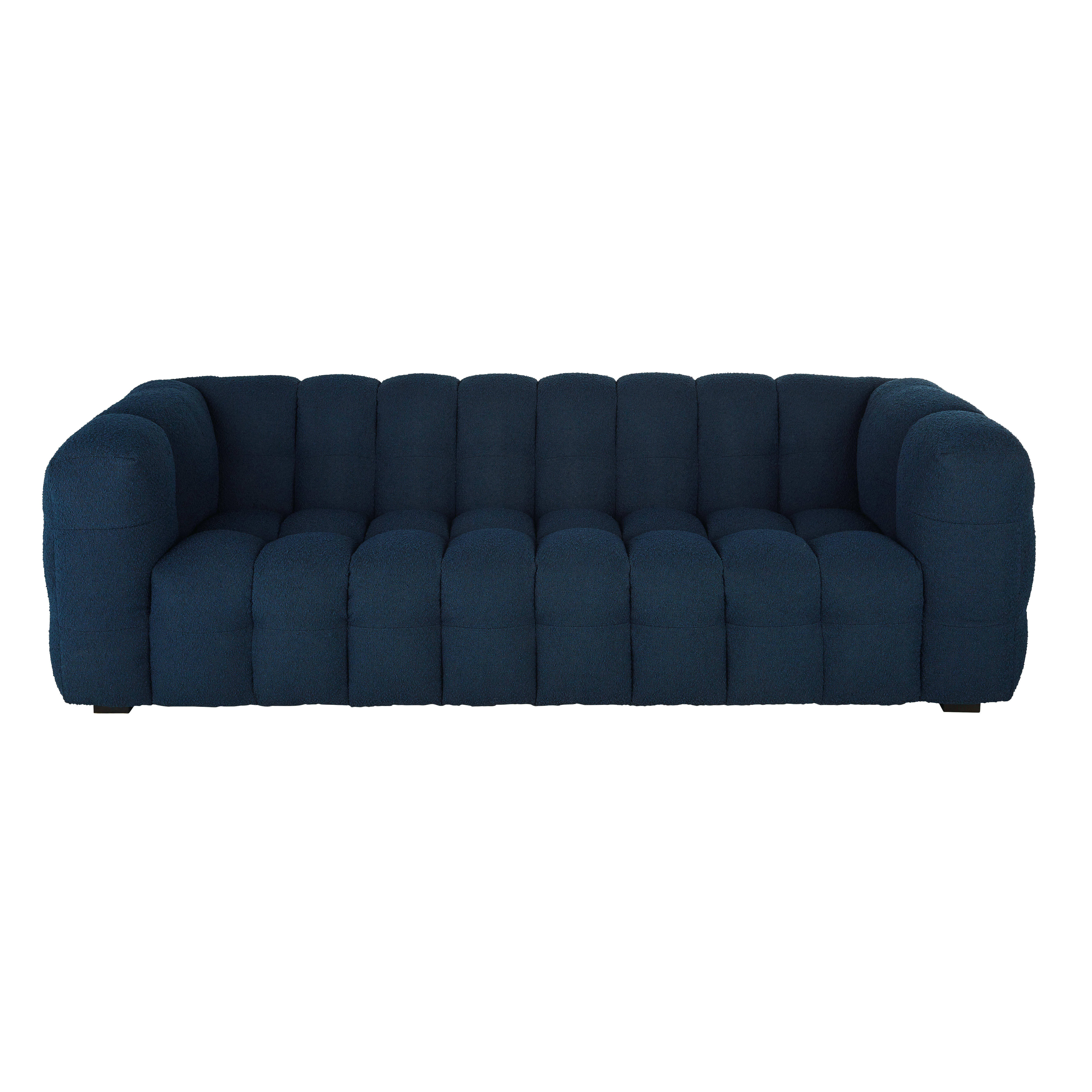 Lilo - Canapé 2 places en tissu bleu nuit effet laine bouclée