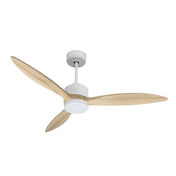 Modulo slim - Super destratificateur et ventilateur DC 132 cmBlanc pales bois clair avec Lumière 25 à 35 m²