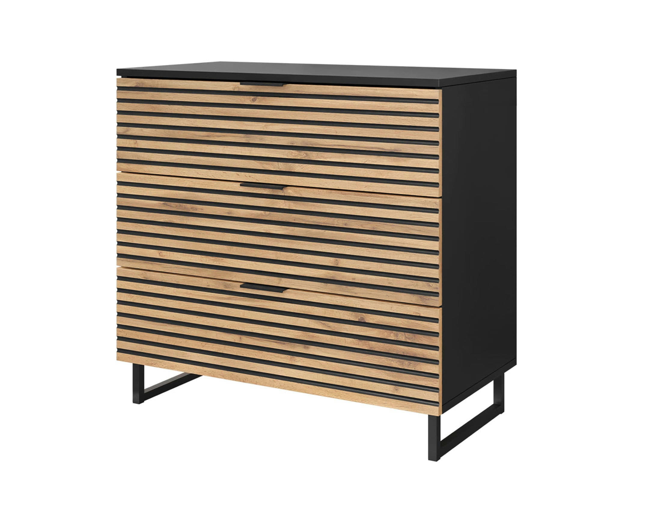 OLYMPIE - Commode 3 tiroirs 80 cm noir / bois